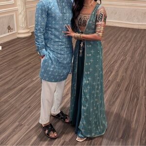 3 piece palazzo set with blouse, pants, and jacket.